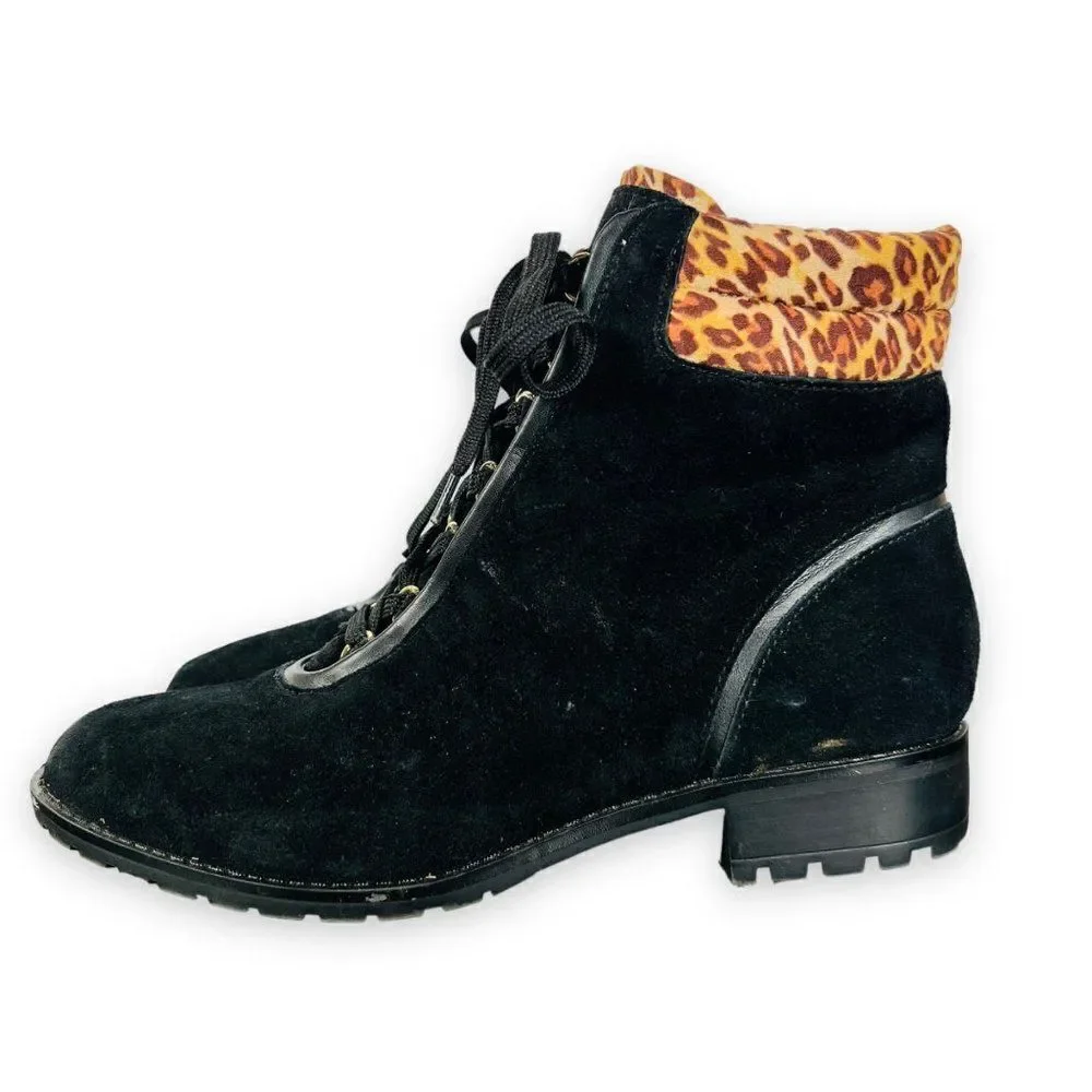 Crown & Ivy June Black‎ Suede / Leopard Ankle Boots Women's 8.5M